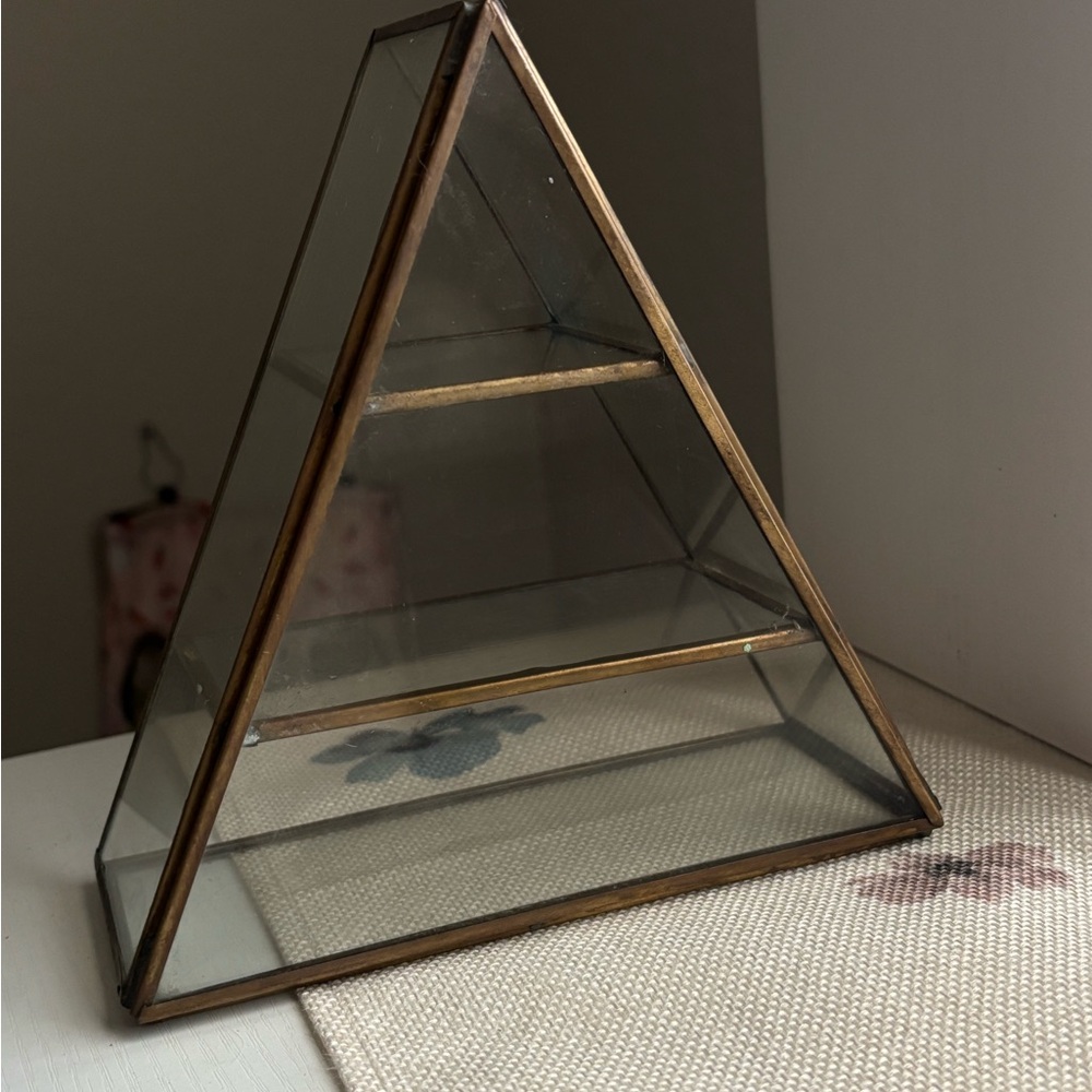 Earthbound Trading Co Glass and Brass Pyramid Display Case